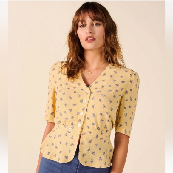 Rouje Tops - Rouje Carlota Yellow Floral Peplum Top